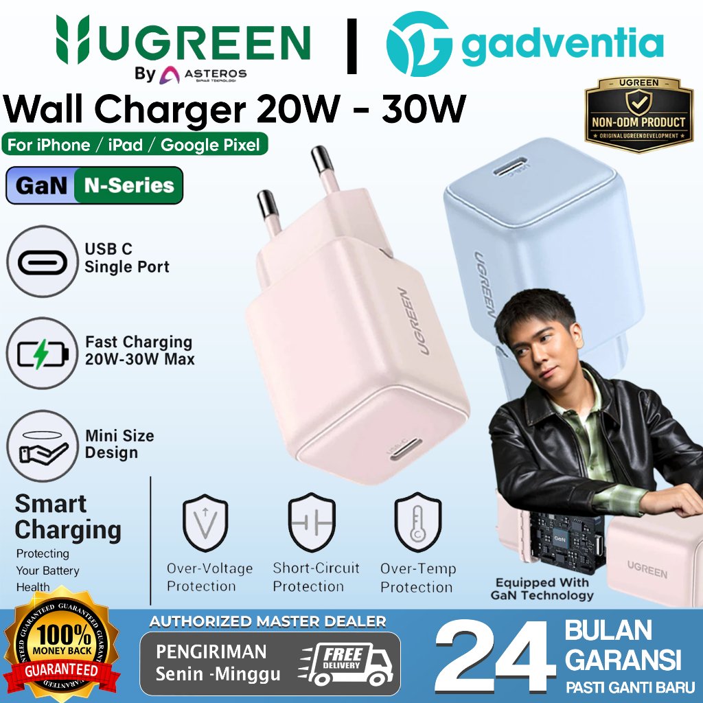 UGREEN Kepala Charger iPhone 17 16 15 Pro Max Series PD Fast Charging 20W 30W 45W