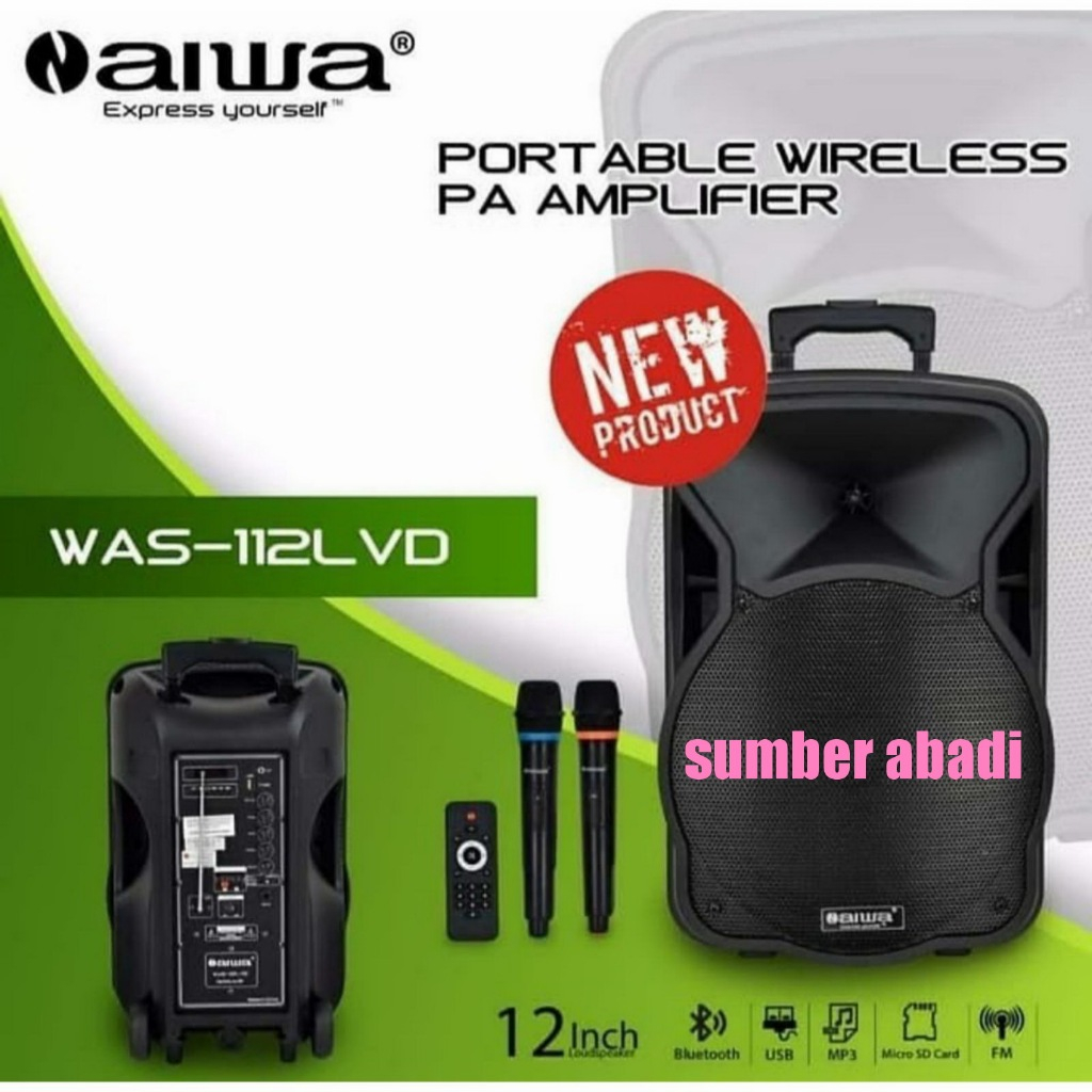SPEAKER PORTABLE WIRELESS AIWA WAS112LVD SPEAKER 12IN AIWA WAS112 LVD