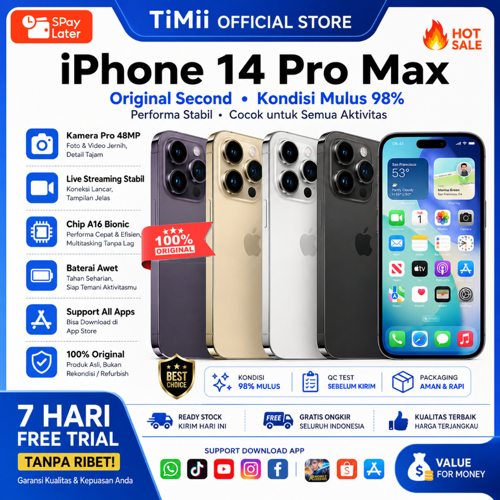 Apple iPhone 14 Pro & 14 Pro Max 100% Original Second WiFi Only – Gaming Live Streaming 128GB 256GB 
