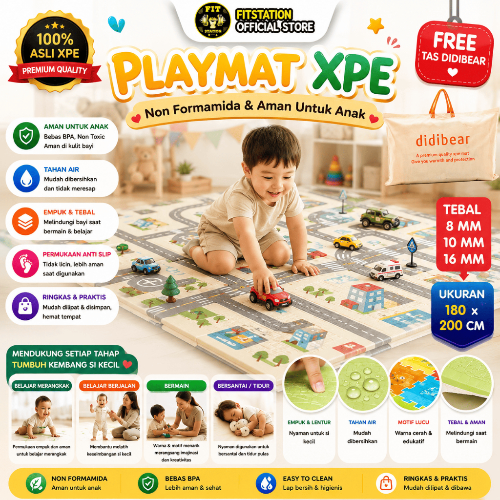 SNI Didibear Playmate Playmat Anak Lipat Anak Xpe Matras Bayi Uk 180 x 200 cm Tebal 8mm & 10 mm Karp