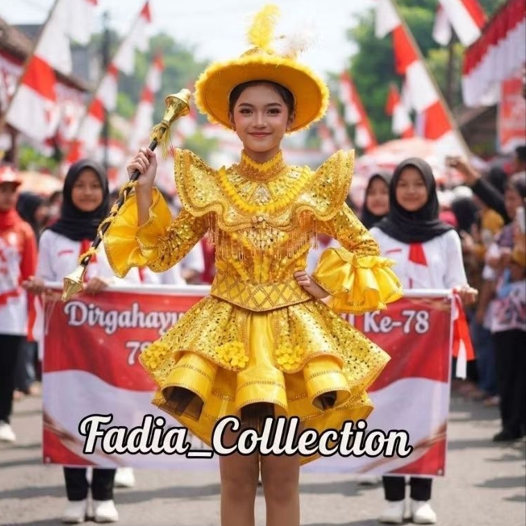 Baju Mayoret Krinolin Dada/Baju Mayoret Mewah/Baju Mayoret Kuning Gold/Baju Mayoret Wanita/Mayoret D