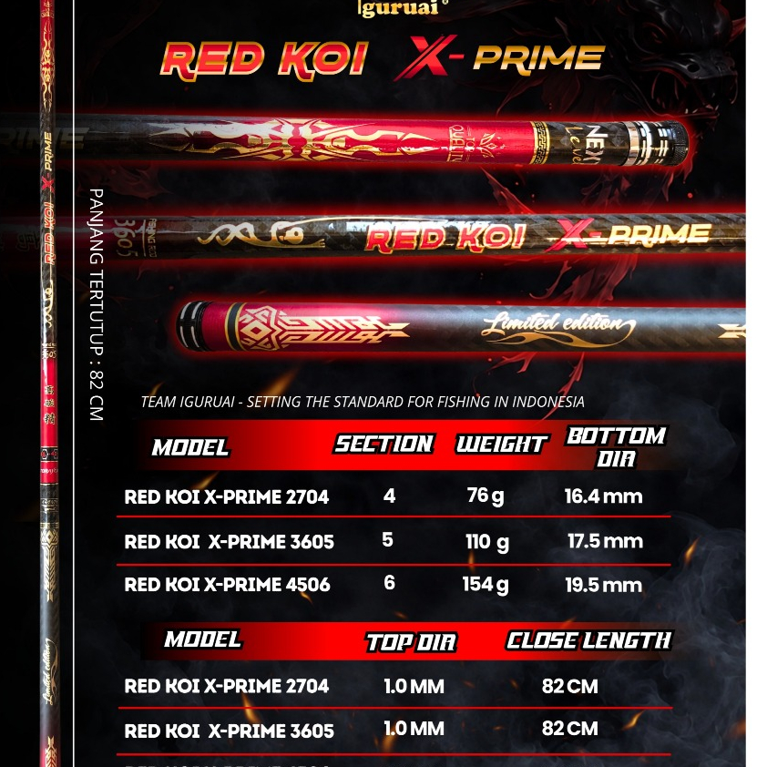 TEGEK IGURUAI RED KOI X-PRIME 270 360 450 | Carbon Torayca 46T+40T | Premium Joran Galatama