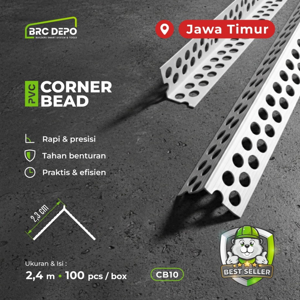 Corner Bead Sudutan Luar Tembok (Acian) PVC CB10 – BRC Depo