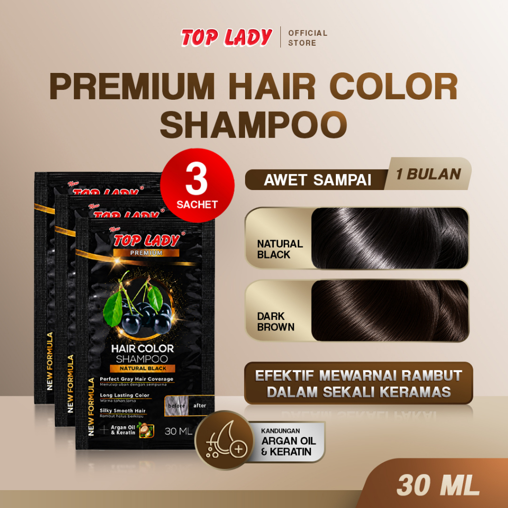 TOP LADY Shampoo Uban SACHET NEW Premium Hair Color SACHET 3 PCS X 30 ML