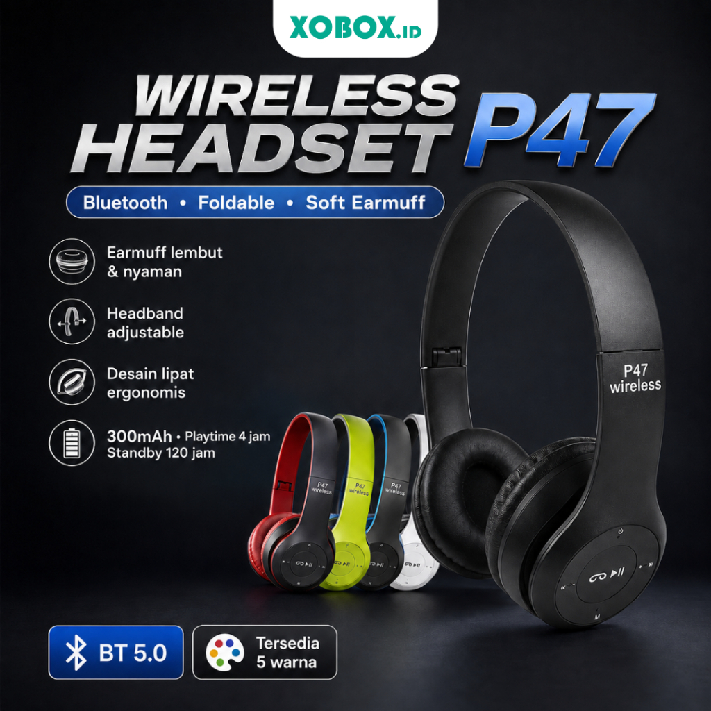 Headset Bluetooth P47 Pro Pure Bass Kualitas Bagus AH063 - Xobox