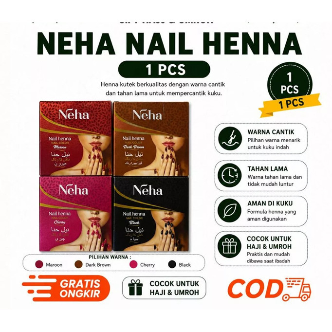 Neha Nail Henna 1 Pcs Henna Kutek untuk Kuku Indah Warna Maroon Dark Brown Cherry Black Bpom