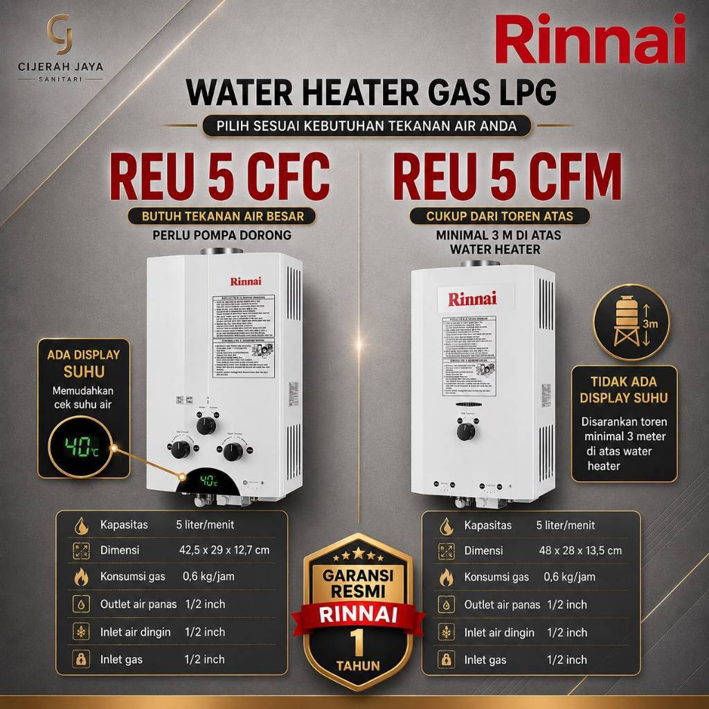 Water Heater Rinnai Gas  REU 5 CFC / REU5CFC / Promo / Pemanas Air Gas Rinnai REU 5 CFC