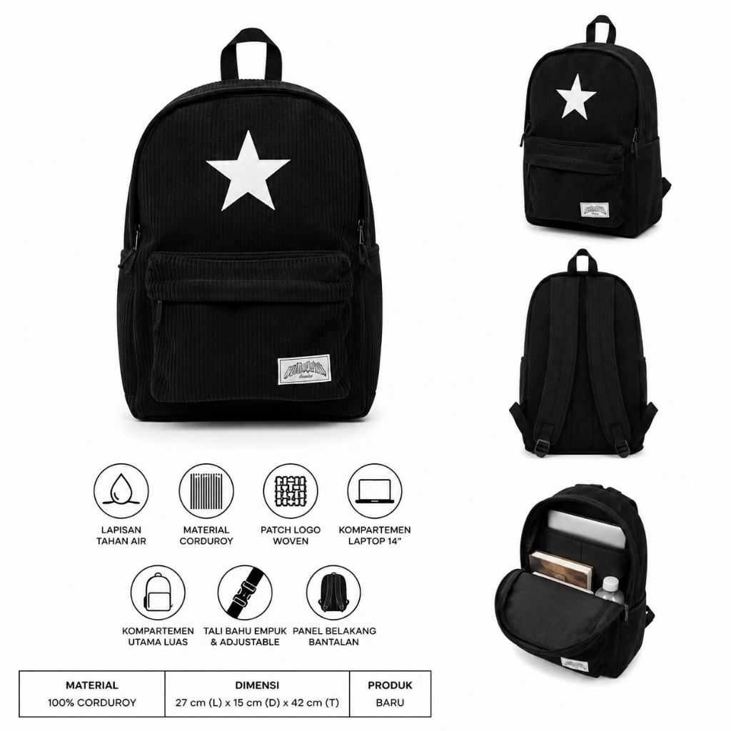 BACKPACK CORDUROY CNVRS TAS BACKPACK CORDUROY CNVRS BINTANG TRADE PAYTON SERIES REWORKED RANSEL