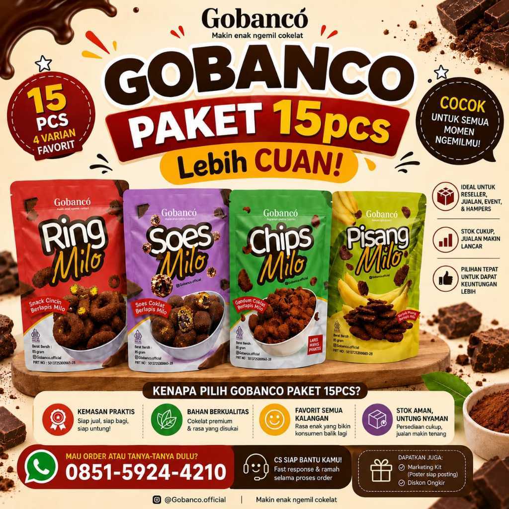 Paket Usaha Jualan Makanan Cemilan Kekinian Reseller Gobanco Coklat