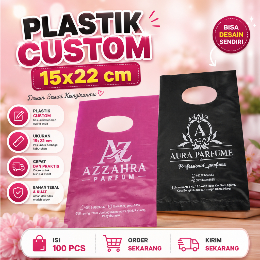 (Isi 100pcs) Custom Hd Plong 15x22cm, FREE DESIGN, Plastik Murah, Plastik Custom, Plastik COD, Plast