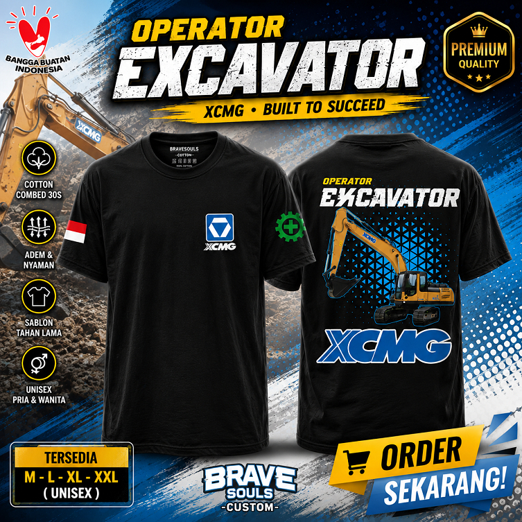 Kaos Distro Excavator XCMG Bahan Katun Combed Standar Distro Baju Pria Wanita