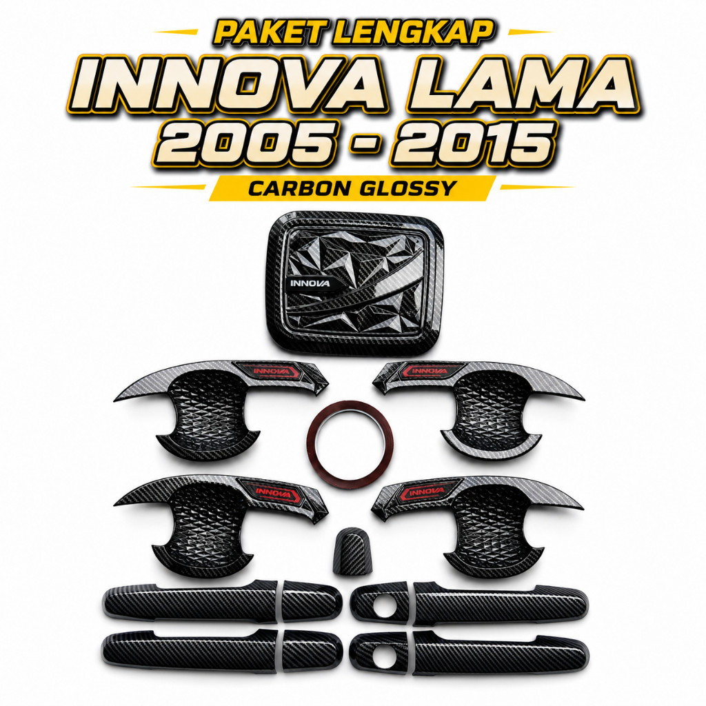 Paket Handle Outer Tank Cover Innova 2005-2015 Carbon Glossy Aksesoris Innova Lama
