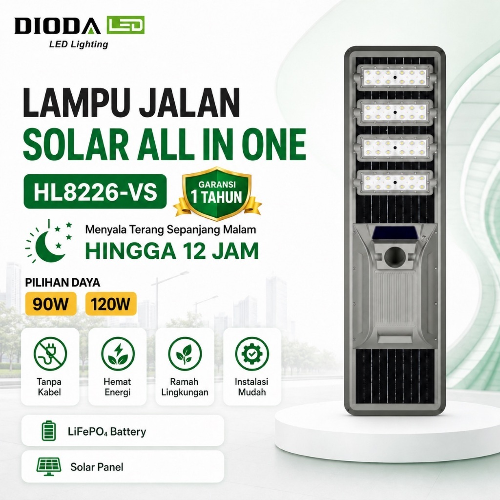 Lampu Jalan Solar All In One HINOLUX HL8226-VS 90W 120W PJU AIO Tenaga Surya Outdoor Menyala Hingga 