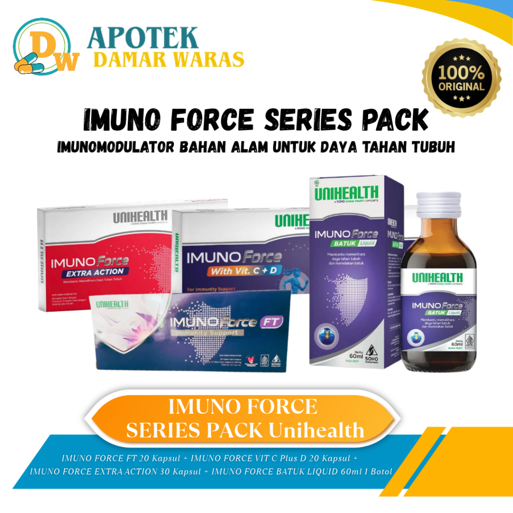 LEBIH HEMAT IMUNO FORCE SERIES PACK UNIHEALTH isi IMUNO FORCE FT 20 Kapsul, IMUNO FORCE WITH VIT C &