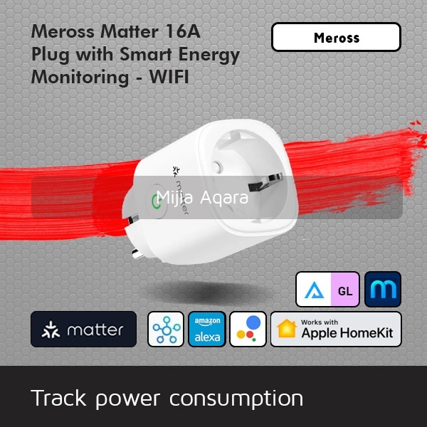 Meross 16A Smart Plug Colokan Soket Indo Matter Homekit - Wifi