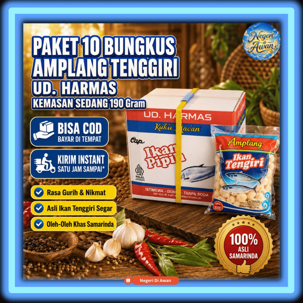 Paket 10 Bungkus (190gr) Amplang Tenggiri UD. Harmas Kemasan Sedang 190 Gram Rasa Gurih Halal - Rasa