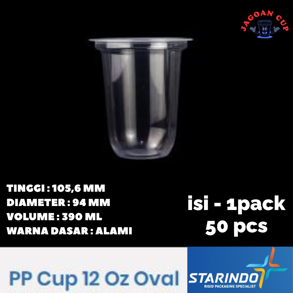 Gelas Plastik 12 Oz Polos OVAL Starindo / Pp Cup Starindo 12 Oz