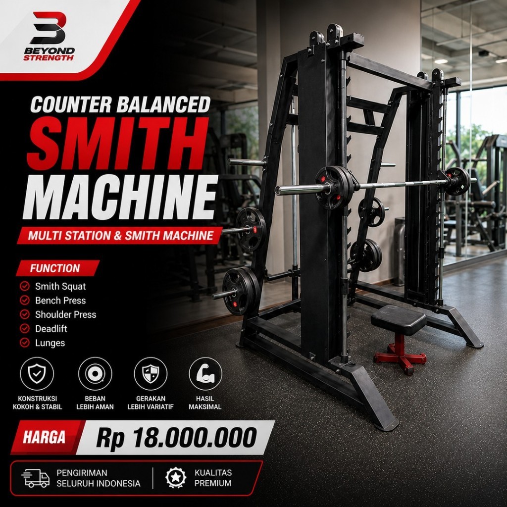 Counter Balanced Smith Machine Alat Fitness Premium Multifungsi | Smith Machine Gym untuk Squat, Ben