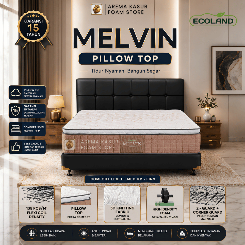 Spinno Ecoland Melvin Matras Springbed Pillow Top Tebal 34cm Ukuran 100 120 140 160 180 200 KHUSUS A
