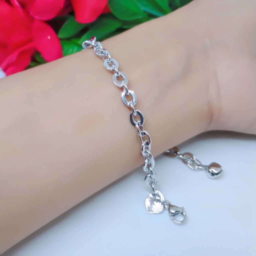 Gelang Titanium Anti Karat Nuri Kaca Polos Silver