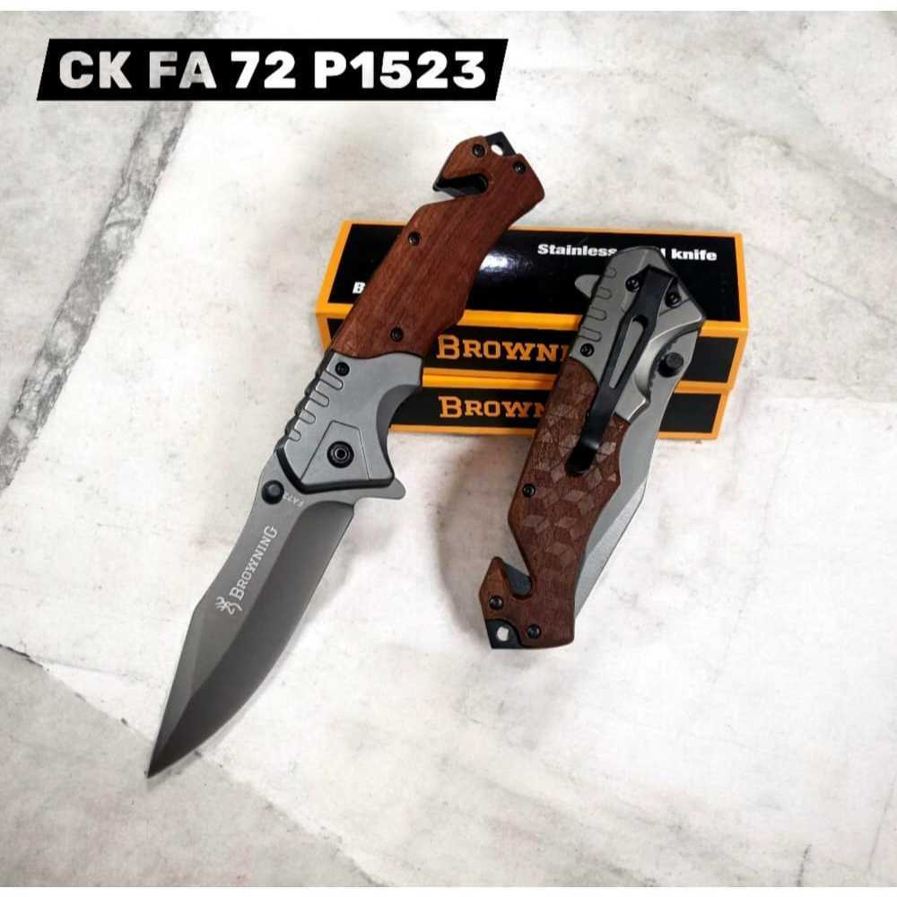 Pisau Lipat Browning CK FA72 P1523 Folding Knife Tactical EDC Outdoor Camping Survival Gagang Motif 
