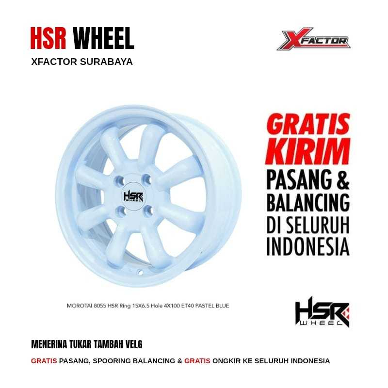 Velg Mobil HSR MOROTAI 8055 R15X6.5 H 4X100 ET40 100% ORIGINAL Gratis Pasang Spooring & Gratis Ongki