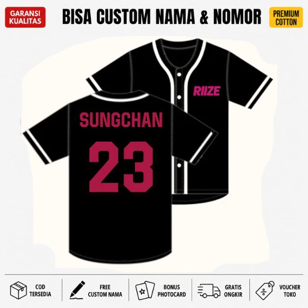 Baju jersey baseball kpop riize korea atasan olahraga softball kerah v bisbol