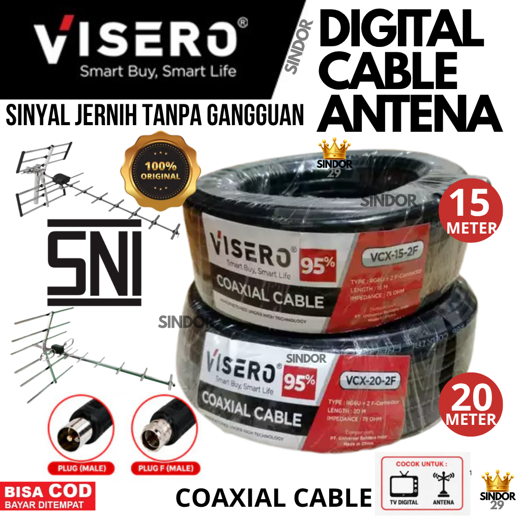 VISERO Kabel Antena TV DIGITAL 15m / 20m RG6U + jack Connector VISERO ORIGINAL