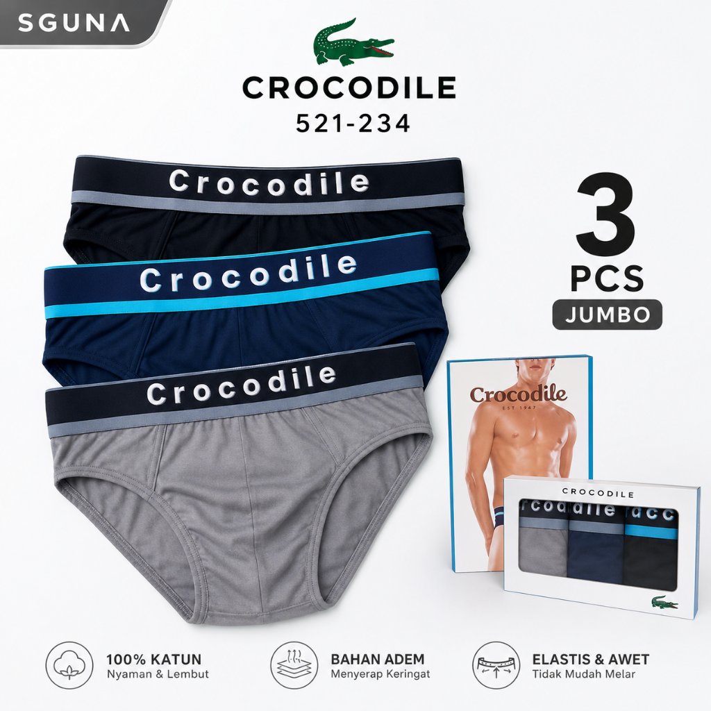 3 Pcs - Celana Dalam Pria Crcocodile 521-234 Jumbo | CD Pria Crocodile 234