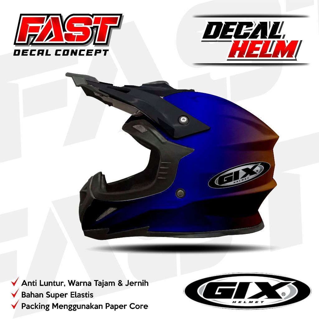 Decal stiker helm GIX CROSS Motif  Racing  Cross Livery HELM GIX CROSS Simpel Design For Offroad Sti