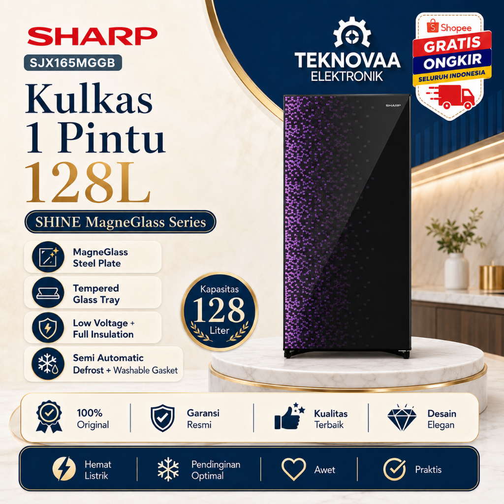 KULKAS 1 PINTU SHARP SJX165MGGB 128L/SJX-165-MGGB/SJX-165MGGB/SJX 165 MGGB/ORIGINAL BERGARANSI