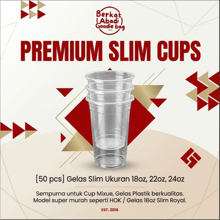 [50 pcs] gelas slim ukuran 18oz 22oz 24oz gelas slim  super murah merk merak merk tiptop / cup mixue