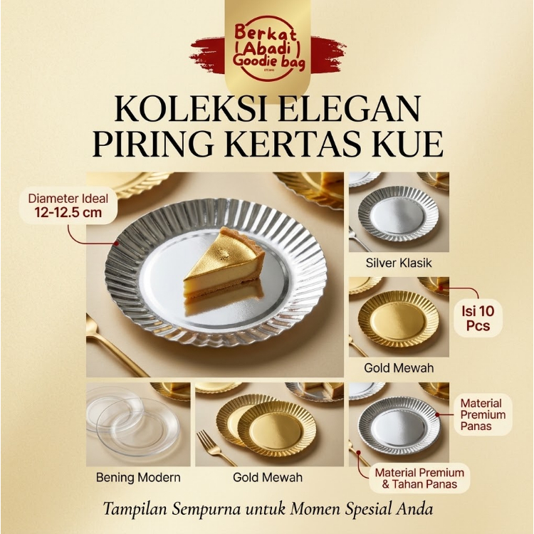 piring kertas tart / piring lepek kertas / Piring kertas emas perak buah (isi 10)