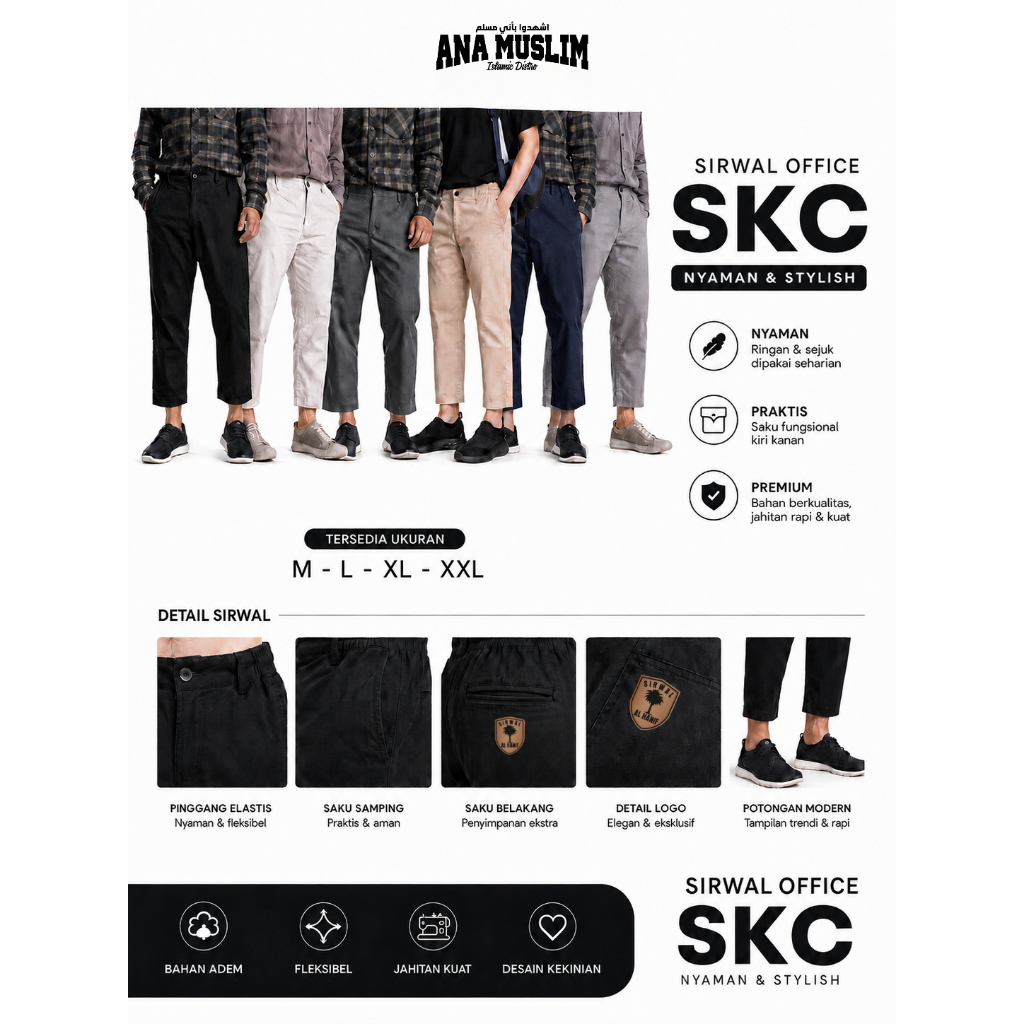 AL-HANIF SKC Celana Chinos Pria Panjang Bahan Tebal Celana Sirwal Chinos semi Slim Katun Material Tw