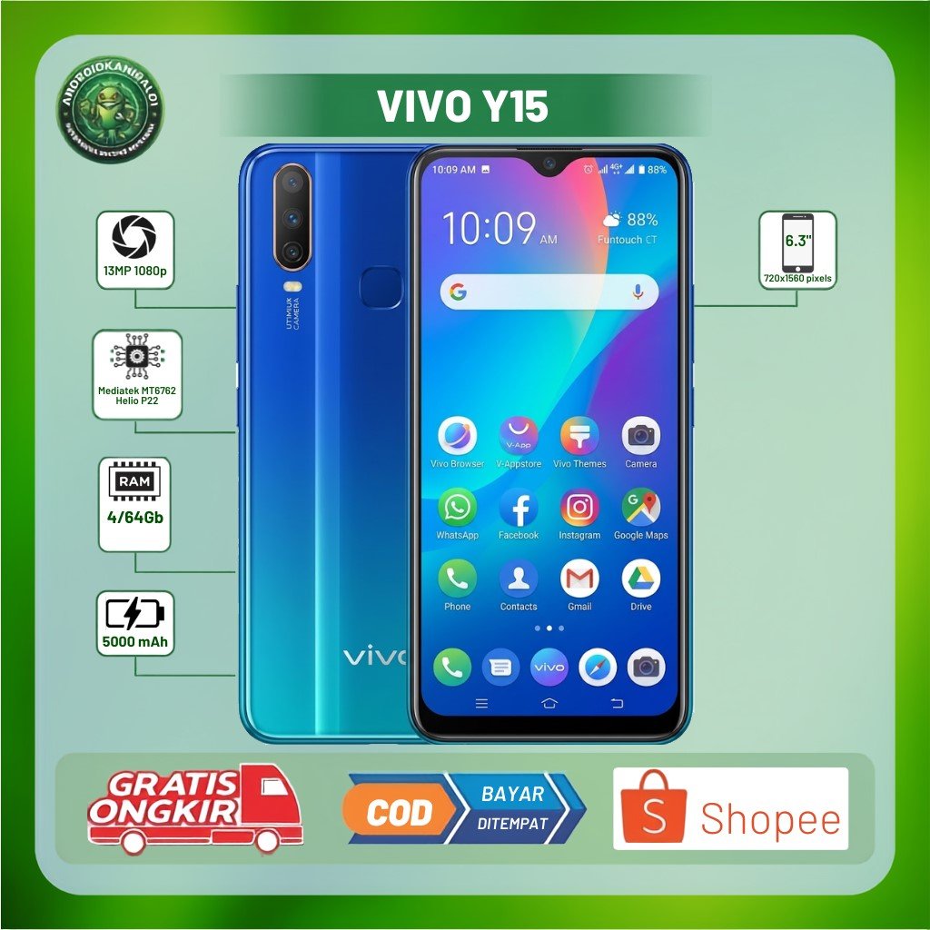 Vivo Y15 Ram 3/64 4/64Gb Hp Second Noermal Seperti Baru Bergaransi Siap Pakai