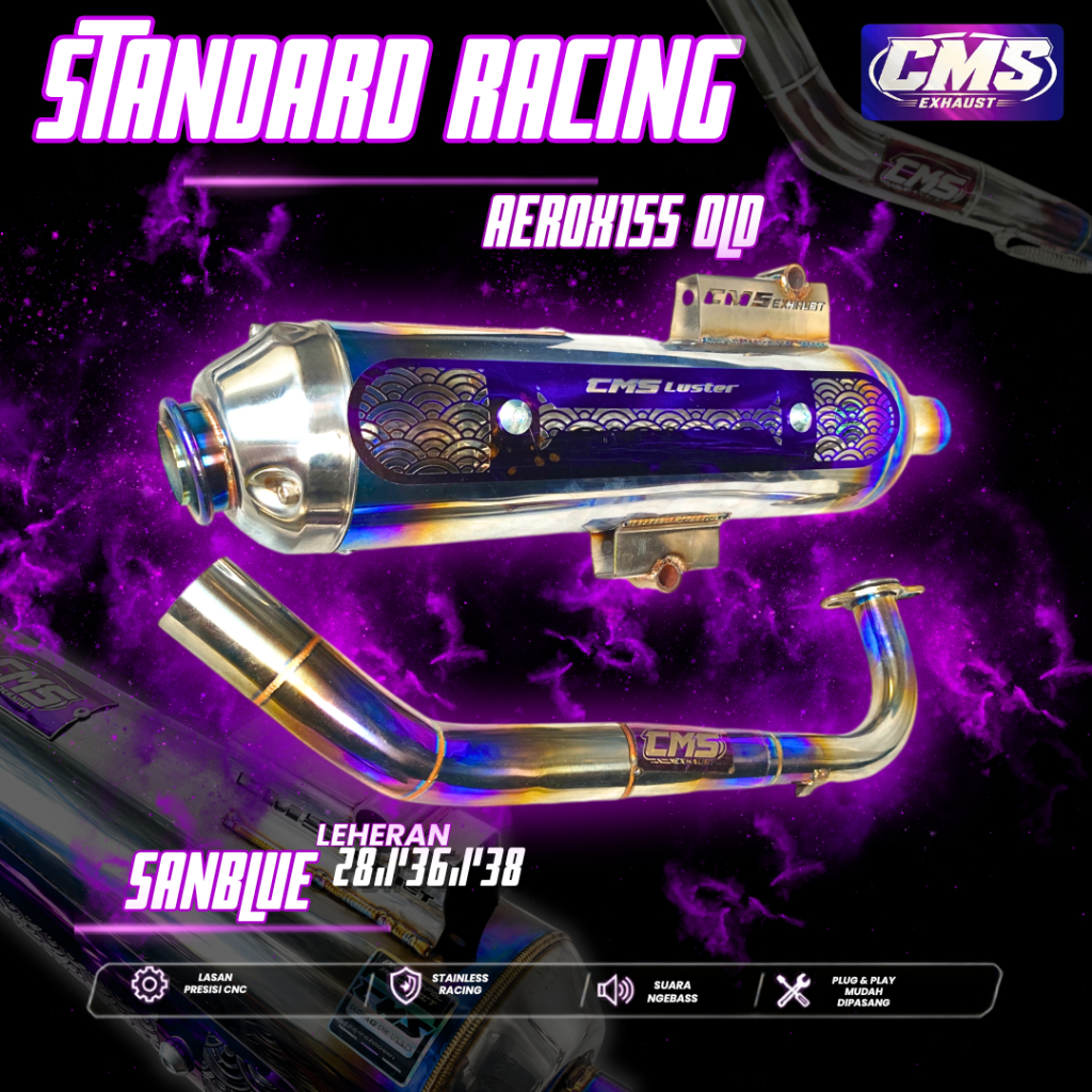CMS EXSHAUST KNALPOT STANDAR RACING NGEBAS ADEM FULL STAINLES BLUE AEROX OLD 155 2017-2020