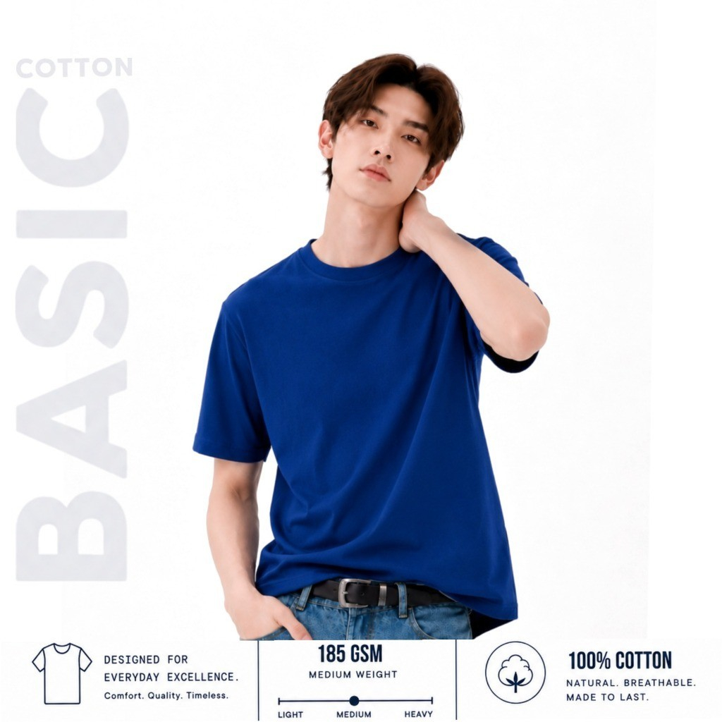 Kaos Polos Benhur 24s Basic UPTEE (Biru BCA) Kaos Lengan Pendek Pria & Wanita Murah