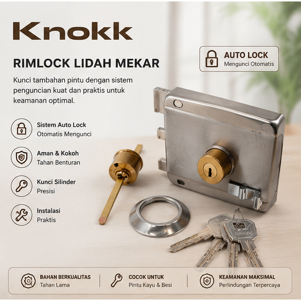 Kunci Pintu Pagar Besi Otomatis Lidah Mekar | Knop/Kunci Gudang Gerbang Sliding Stainless Steel KNOK