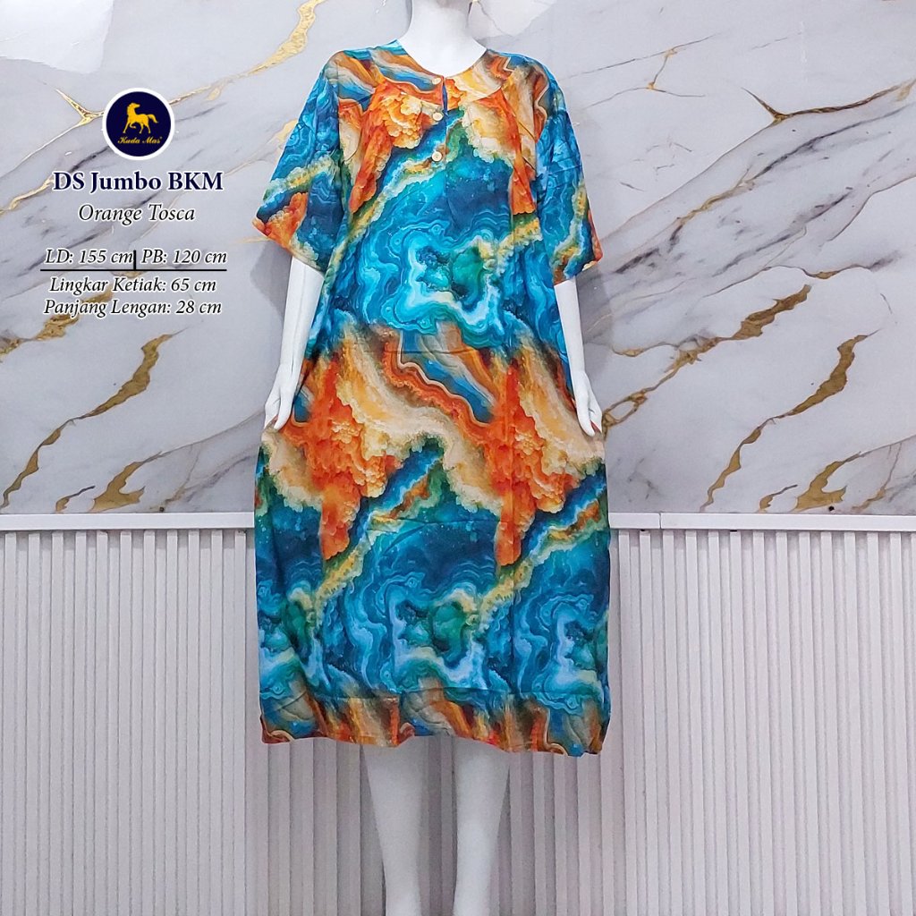 Batik Kuda Mas Daster JUMBO LD-150cm Daster Tangan Pendek Di Bawah Lutut 2 Kancing Depan Tidak Busui