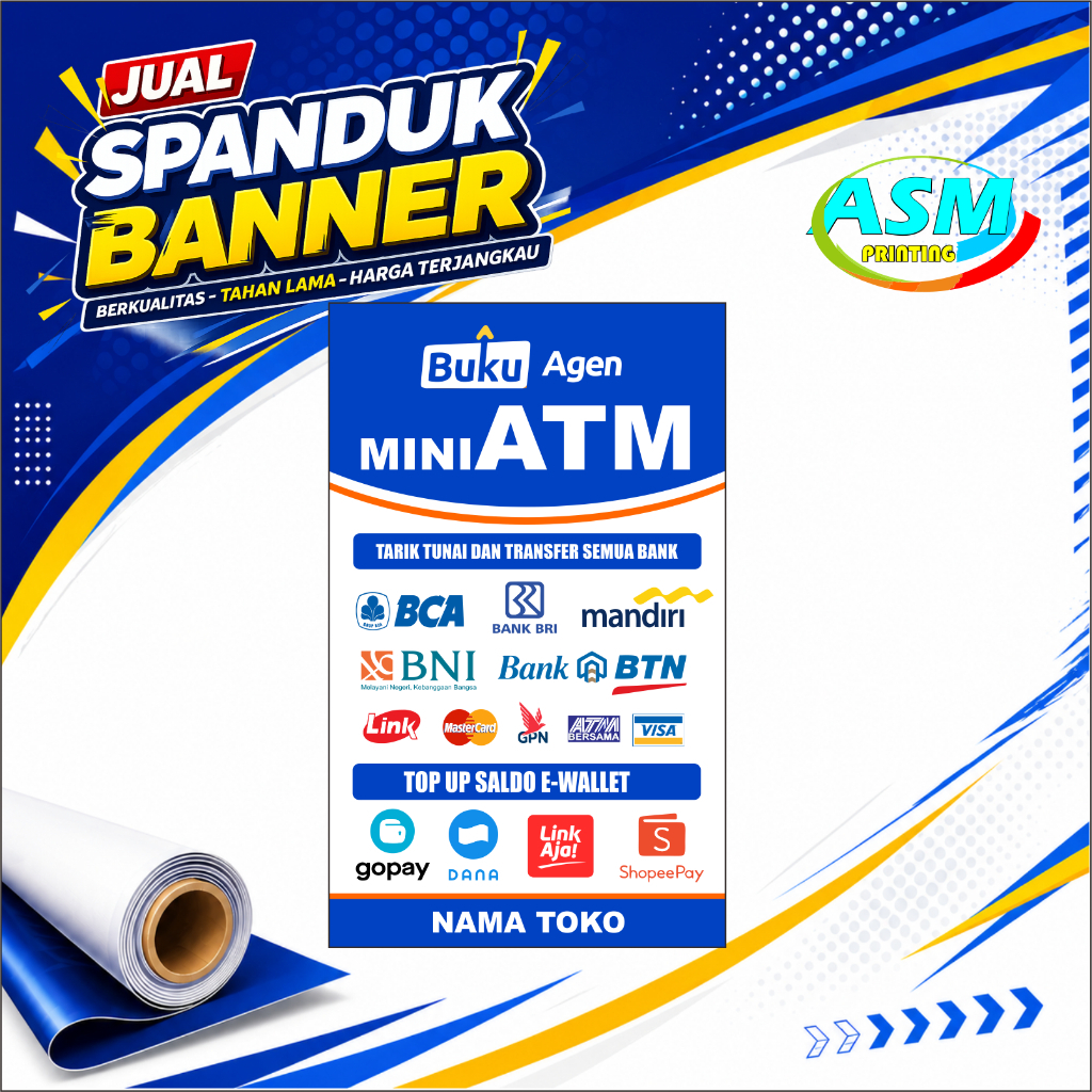 CETAK BANNER SPANDUK KONTER BUKU AGEN MINI ATM
