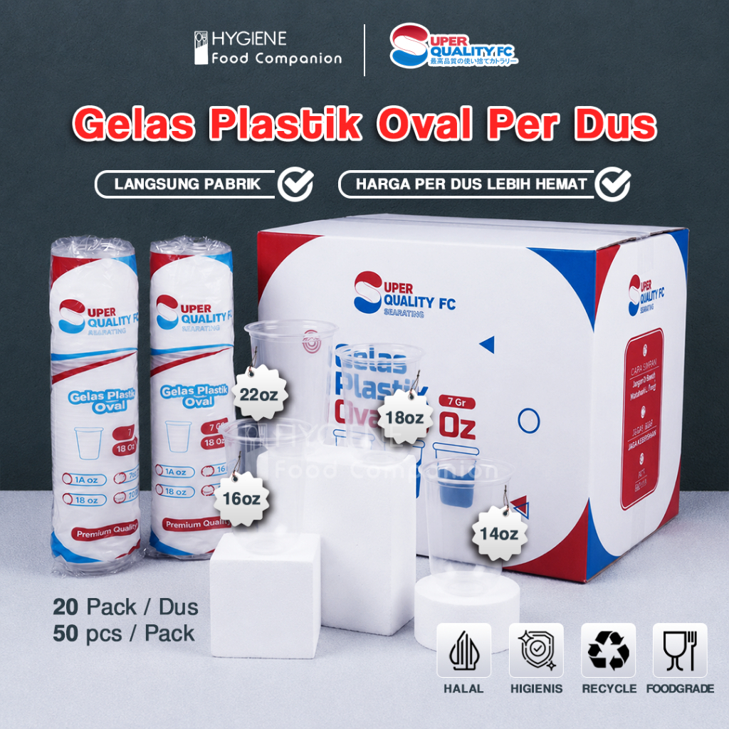[PER DUS] Gelas Plastik Oval 14oz/16oz/22oz / Gelas Plastik Bening Oval Bahan PP / Gelas Oval Tebal 