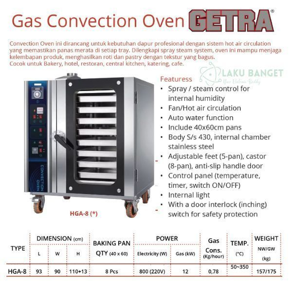 Oven Gas Konveksi 8 Loyang GETRA HGA-8 / Gas Convection Oven 8 Tray GETRA HGA 8