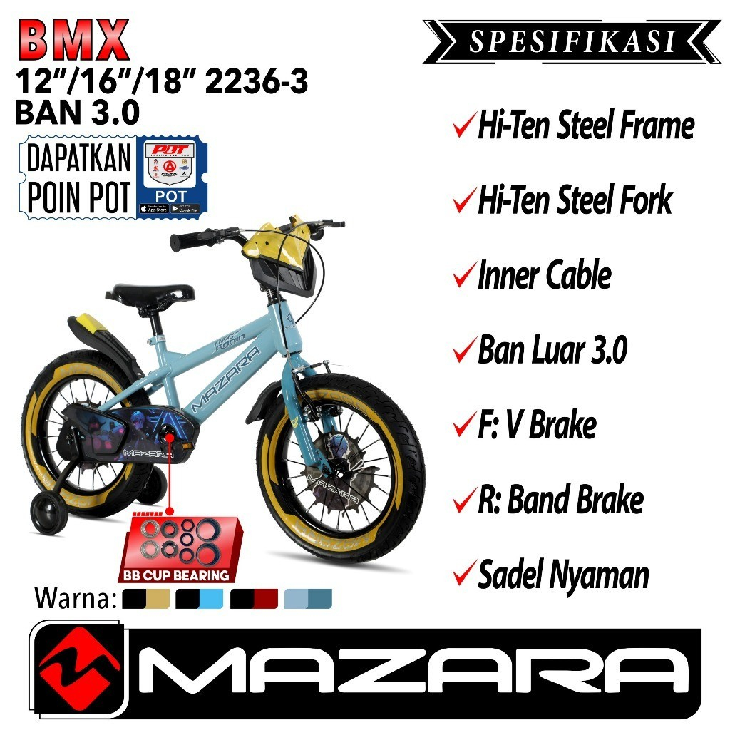 Sepeda anak laki laki Bmx 12 Inch Mazara 2236-3 Ban 3.0 by mazara terbaru