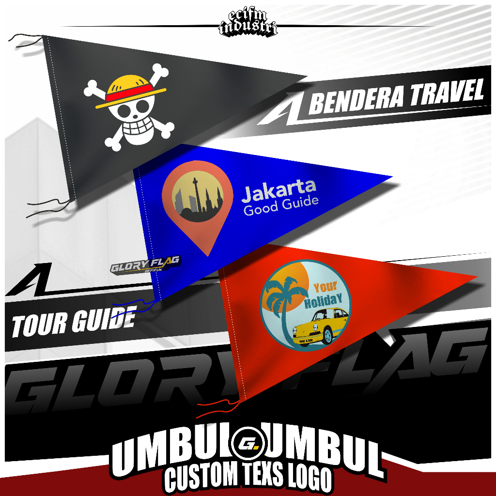 CUSTOM BENDERA SEGITIGA | BENDERA TOUR GUIDE TRAVEL | BENDERA MOTOR MOBIL