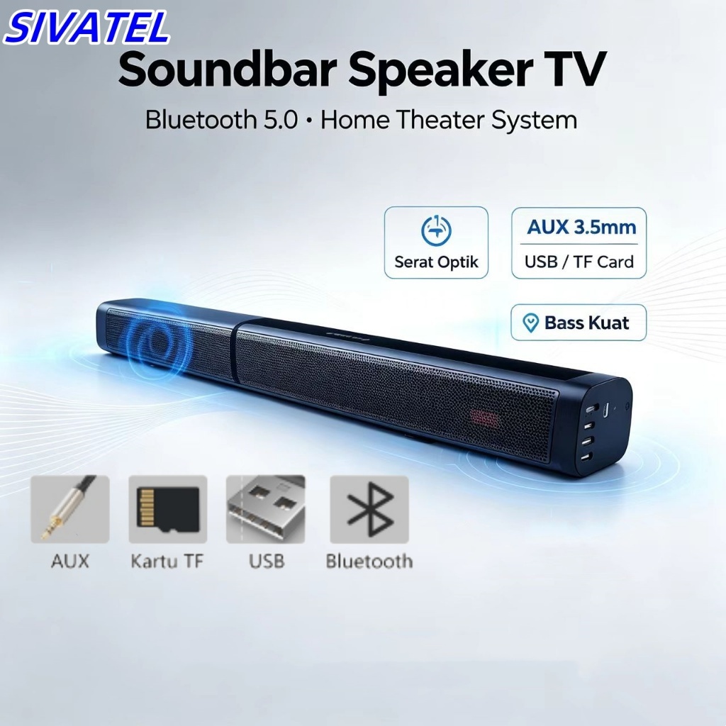 Speaker Soundbar TV 2PCS Dapat Terpisah Bluetooth Bass Mantap Dukungan Optik AUX USB‑TF Sistem Audio