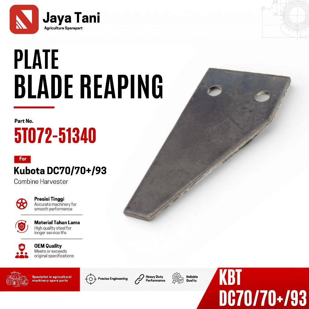 PLATE 1 PISAU POTONG 5T072-51340 PLAT PENAHAN PISAU KUBOTA DC70