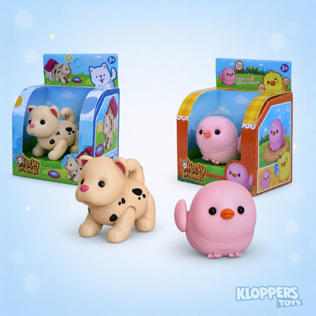 Mainan Flocky Friends Apolo Original - Boneka Mini Figur Hewan Bulu Halus Chick & Dog - Kado Anak