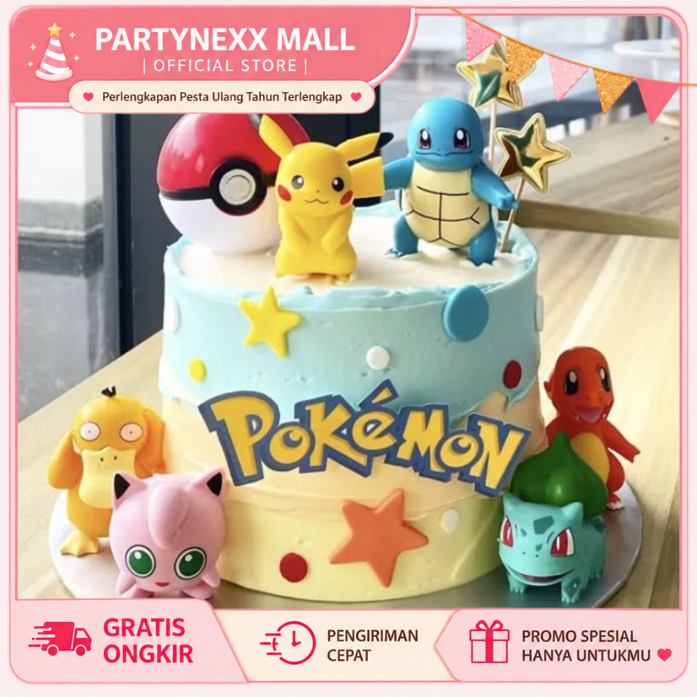 Topper Kue Ulang Tahun Anak Cowok Pokemon Pikachu / Figure Hiasan Cake Lucu