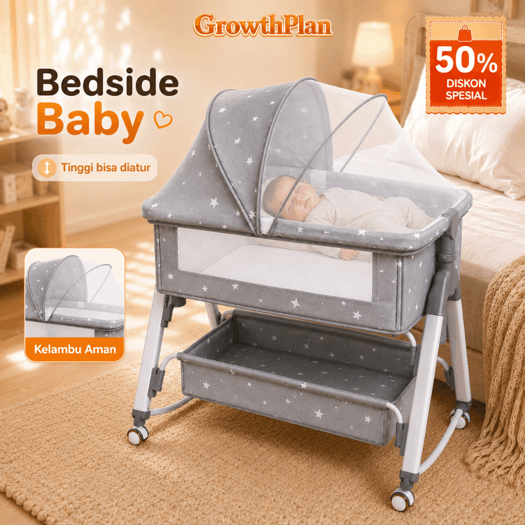 Box Bayi Tempat Tidur Bayi Portable Lipat Co Sleeper Travel Cot Bassinet Adjustable dengan Roda Untu