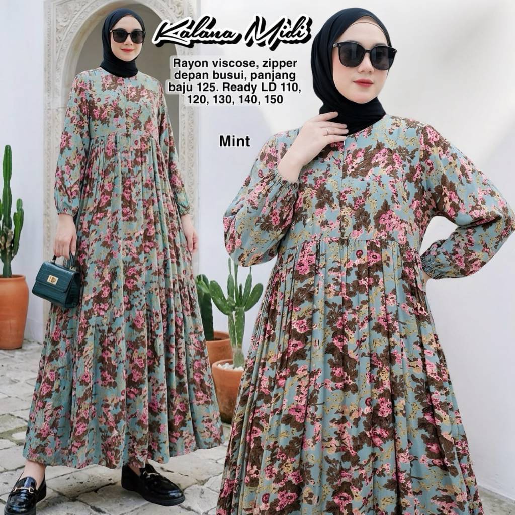 [PROMO1JAM KLIK JUDUL] KALANA Midi - Midi Dress Jumbo LD 110 120 130 140 150 PB 125 Rayon Big Size 5